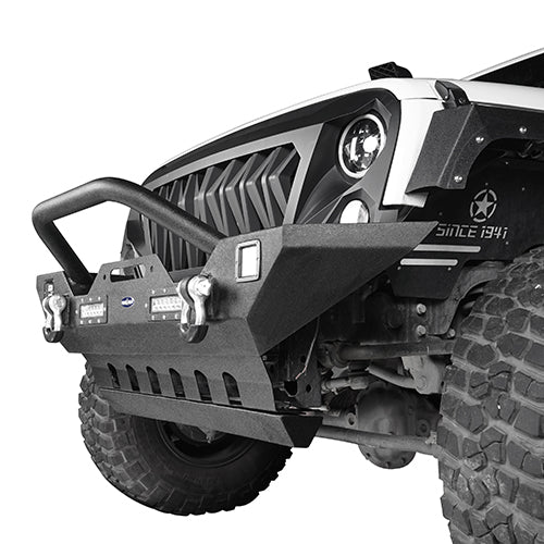 Load image into Gallery viewer, HookeRoad Jeep JK Mid Width Front Bumper & Rear Bumper & Front Skid Plate for 2007-2018 Jeep Wrangler JK HookeRoad HE.3018+2030+2042 10