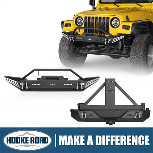 Load image into Gallery viewer, HookeRoad Jeep TJ Front and Rear Bumper Combo w/Tire Carrier for 1987-2006 Jeep Wrangler YJ TJ b10101011s 1