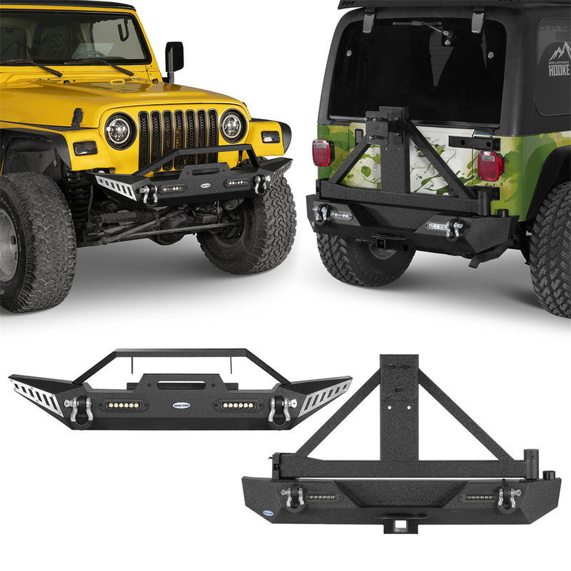 Load image into Gallery viewer, HookeRoad Jeep TJ Front and Rear Bumper Combo w/Tire Carrier for 1987-2006 Jeep Wrangler YJ TJ b10101011s 2