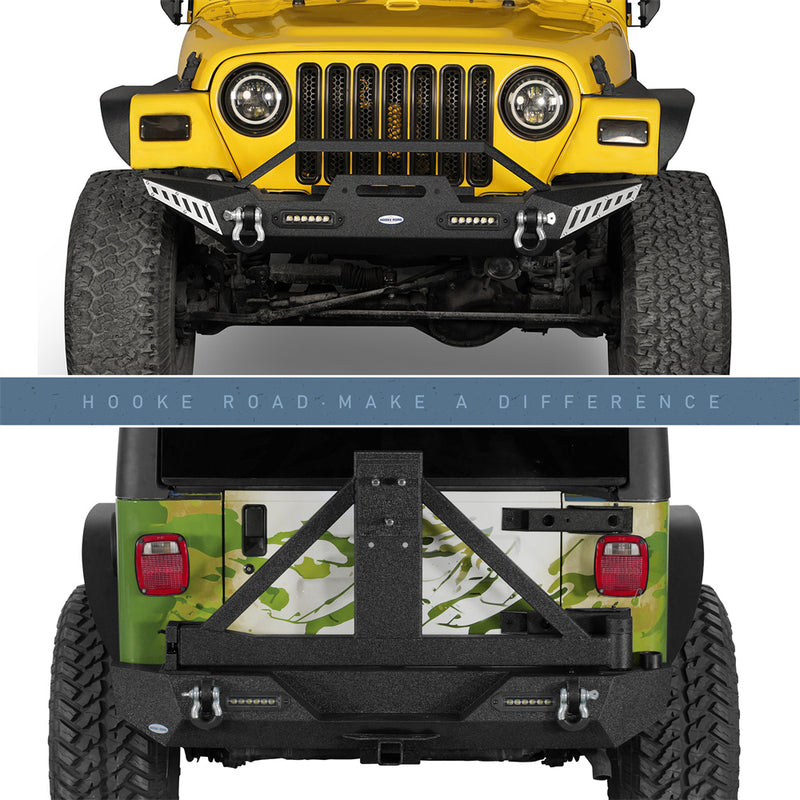 Load image into Gallery viewer, HookeRoad Jeep TJ Front and Rear Bumper Combo w/Tire Carrier for 1987-2006 Jeep Wrangler YJ TJ b10101011s 3