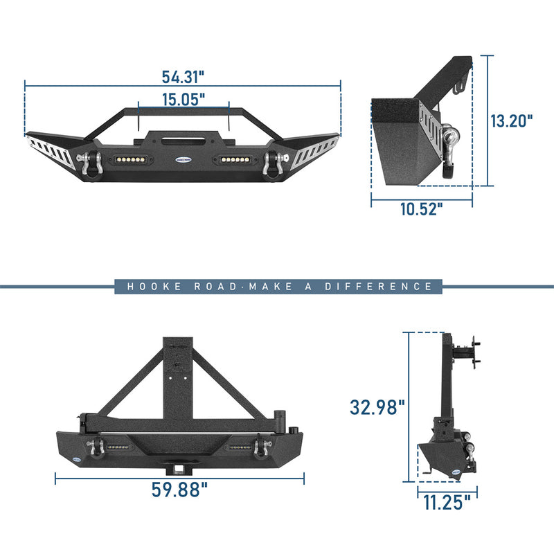 Load image into Gallery viewer, HookeRoad Jeep TJ Front and Rear Bumper Combo w/Tire Carrier for 1987-2006 Jeep Wrangler YJ TJ b10101011s 4