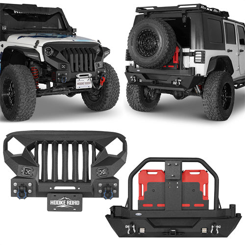Load image into Gallery viewer, HookeRoad Mad Max Front Bumper & Rear Bumper w/Spare Tire Carrier for 2007-2018 Jeep Wrangler JK Hooke Road HE.2038+HE.2015 1