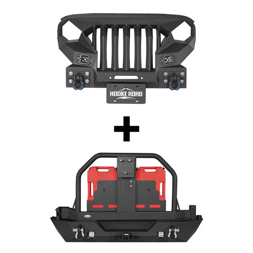 Load image into Gallery viewer, HookeRoad Mad Max Front Bumper & Rear Bumper w/Spare Tire Carrier for 2007-2018 Jeep Wrangler JK Hooke Road HE.2038+HE.2015 2