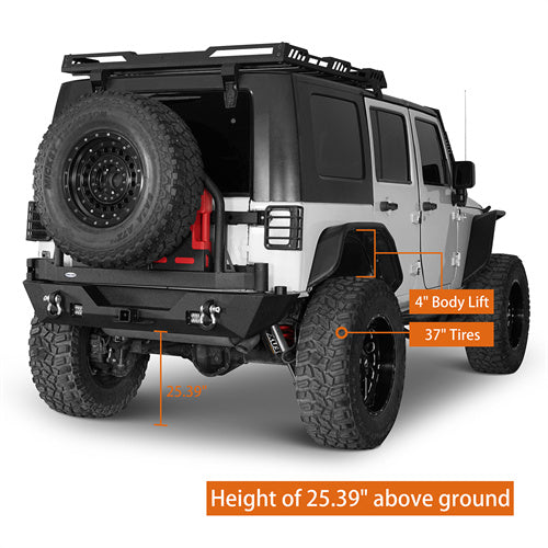 Load image into Gallery viewer, HookeRoad Mad Max Front Bumper & Rear Bumper w/Spare Tire Carrier for 2007-2018 Jeep Wrangler JK Hooke Road HE.2038+HE.2015 8
