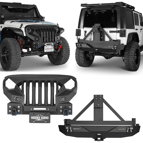 Load image into Gallery viewer, HookeRoad Mad Max Front Bumper & Rear Bumper w/2" Hitch Receiver for 2007-2018 Jeep Wrangler JK HookeRoad HE.2038+2029 1