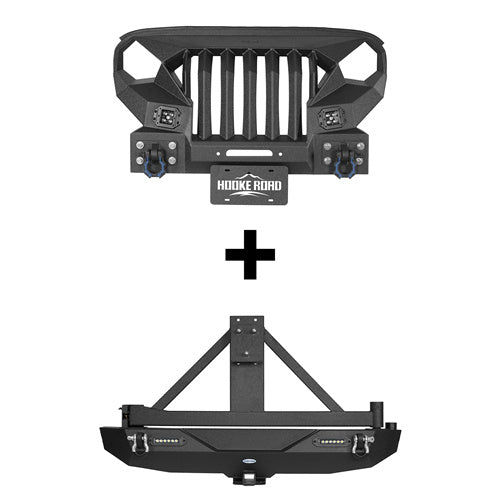 Load image into Gallery viewer, HookeRoad Mad Max Front Bumper & Rear Bumper w/2" Hitch Receiver for 2007-2018 Jeep Wrangler JK HookeRoad HE.2038+2029 2