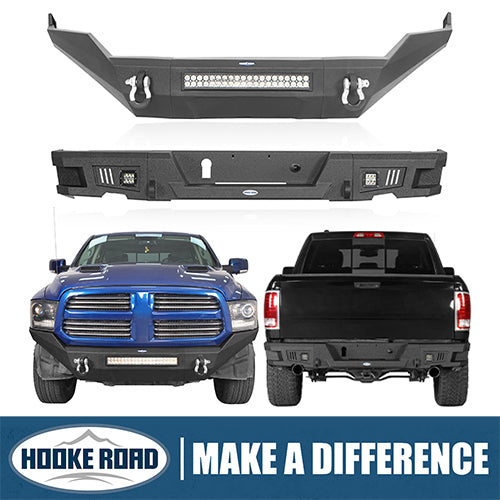 Load image into Gallery viewer, HookeRoad Full Width Front Bumper & Rear Bumper for 2013-2018 Dodge Ram 1500, Excluding Rebel Hooke Road HE.6000+6005 1