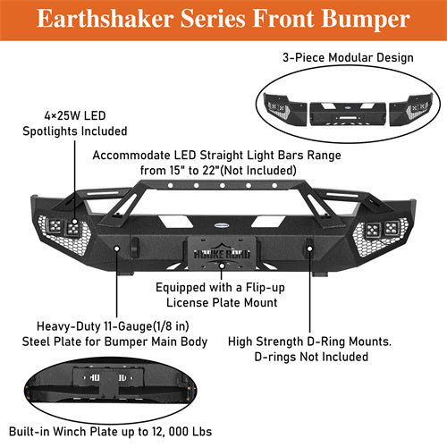 Load image into Gallery viewer, Hooke Road Front Bumper w/ Winch Plate & 4 × LED Lights for 2003-2005 Ram 2500 3500, Excluding Diesel Models b6466 12