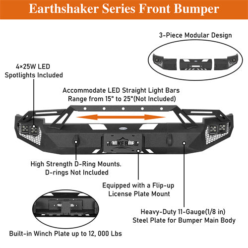 Load image into Gallery viewer, Hooke Road Front Bumper w/ Winch Plate & LED Spotlights for 2007-2013 Chevy Silverado 1500 2nd Generation b9034ab 13