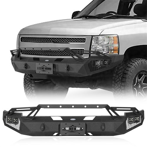 Load image into Gallery viewer, Hooke Road Front Bumper w/ Winch Plate & LED Spotlights for 2007-2013 Chevy Silverado 1500 2nd Generation b9034ab 1