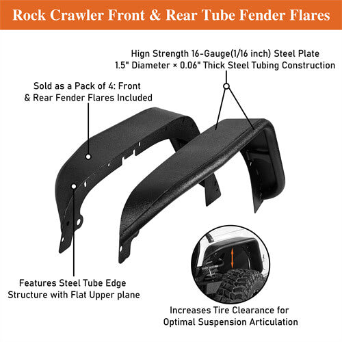 Load image into Gallery viewer, 2007-2018 Jeep JK Fender Flares Kit 4x4 Jeep Parts - Hooke Road b2086 23