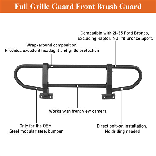 Load image into Gallery viewer, 2021-2025 Ford Bronco Full Grille Guard Front Brush Guard Hooke Road b8932s 12