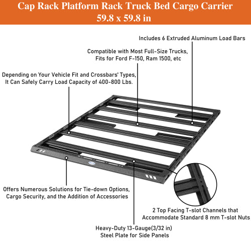 Load image into Gallery viewer, Hooke Road Truck Bed Rack Cargo Carrier for Full-Size Trucks Ford F-150 & Ram 1500 & Chevy Silverado 1500 & GMC Sierra 1500 & Toyota Tundra b9913 11