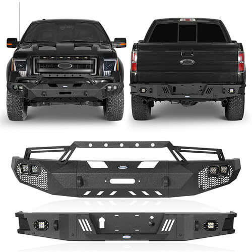 Load image into Gallery viewer, HookeRoad Front Bumper w/Grill Guard & Rear Bumper for 2009-2014 Ford F-150 Excluding Raptor b82008204 4