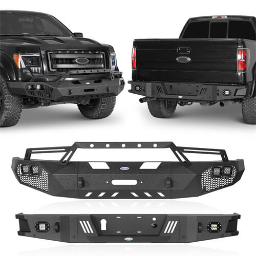 Load image into Gallery viewer, HookeRoad Front Bumper w/Grill Guard & Rear Bumper for 2009-2014 Ford F-150 Excluding Raptor b82008204 5