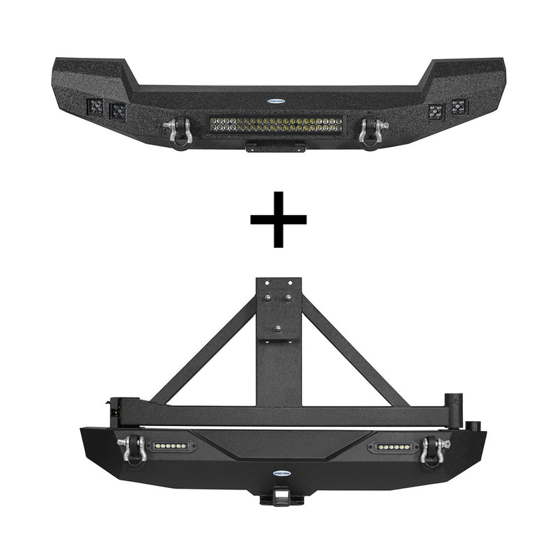 Load image into Gallery viewer, Hooke Road Full width Front Bumper & Rear Bumper w/Tire Carrier(07-18 Jeep Wrangler JK)