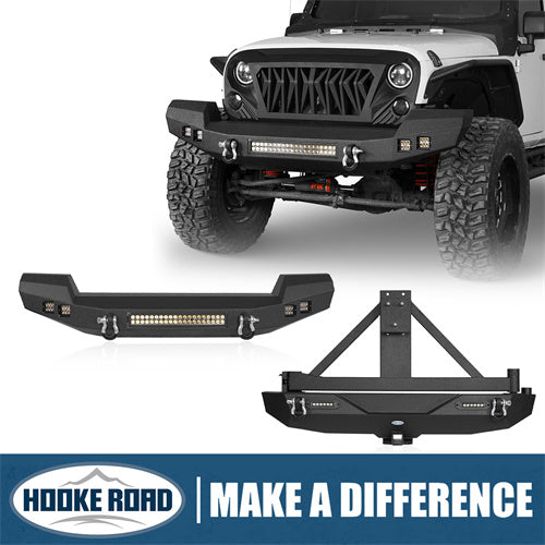 Load image into Gallery viewer, HookeRoad Jeep JK Full Width Front Bumper & Rear Bumper w/Tire Carrier for 2007-2018 Jeep Wrangler JK JKU Products Hooke Road4x4 HE.2052+HE.2029 1