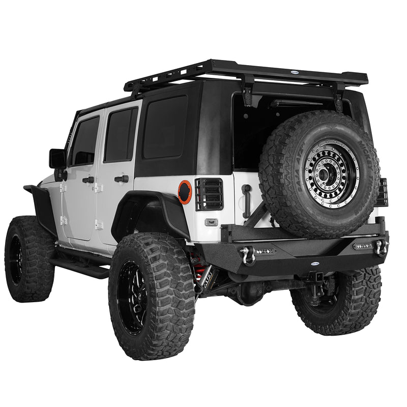 Load image into Gallery viewer, HookeRoad Jeep JK Full Width Front Bumper & Rear Bumper w/Tire Carrier for 2007-2018 Jeep Wrangler JK JKU Products Hooke Road4x4 HE.2052+HE.2029 6