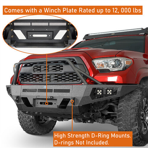 Load image into Gallery viewer, Hooke Road Full Width Front Bumper w/ Winch Plate & LED Spot Lights For 2016-2023 ToyotaTacoma b4210s 10
