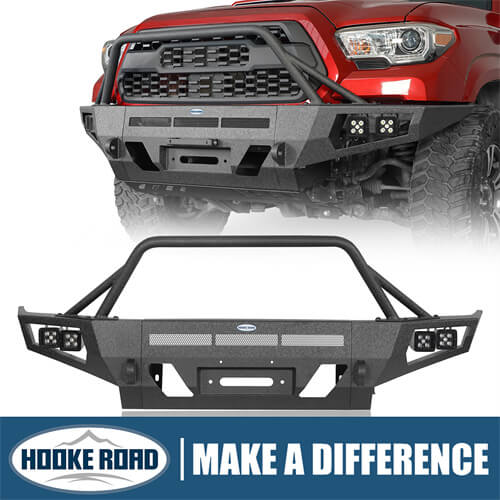 Load image into Gallery viewer, Hooke Road Full Width Front Bumper w/ Winch Plate & LED Spot Lights For 2016-2023 ToyotaTacoma b4210s 1