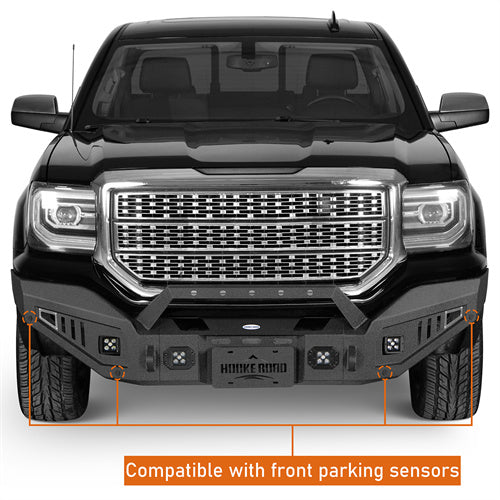 Hooke Road Full-Width Front Bumper wIth Winch Plate & LED Spotlights for 2016-2018 GMC Sierra 1500 b9460 13