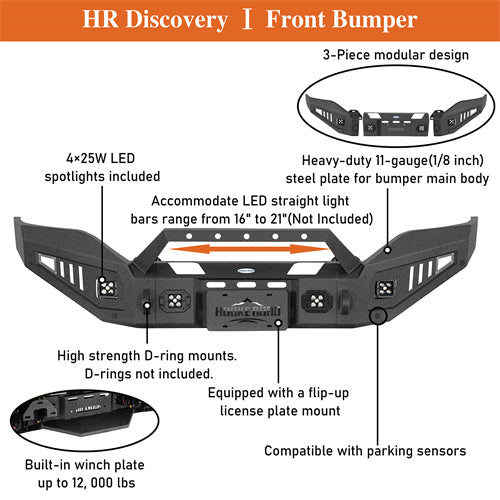 Load image into Gallery viewer, Hooke Road Full-Width Front Bumper wIth Winch Plate & LED Spotlights for 2016-2018 GMC Sierra 1500 b9460 14