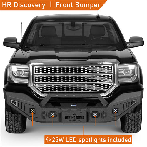 Hooke Road Full-Width Front Bumper wIth Winch Plate & LED Spotlights for 2016-2018 GMC Sierra 1500 b9460 9