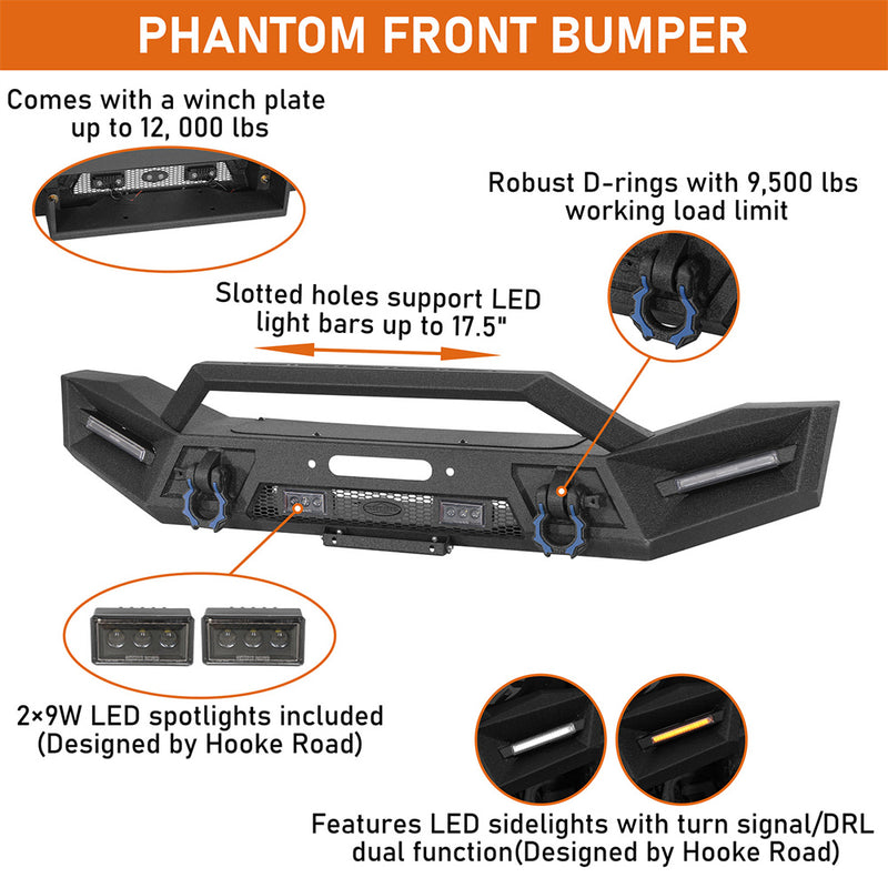 Load image into Gallery viewer, Hooke Road Jeep Wrangler JL & Gladiator JT Aftermarket Front Bumper with Winch Plate b3090 8