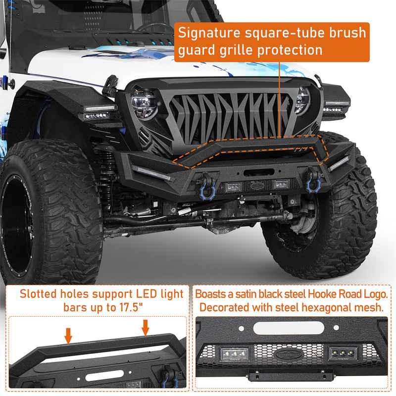 Load image into Gallery viewer, Hooke Road Jeep Wrangler JL & Gladiator JT Aftermarket Front Bumper with Winch Plate b3090 9