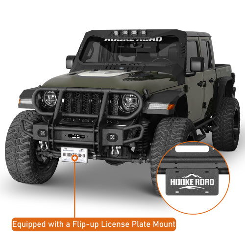 Load image into Gallery viewer, Hooke Road Front Bumper w/ Grille Guard & Winch Plate for 2018-2024 Jeep Wrangler JL & 2020-2024 Gladiator JT b3081s 10