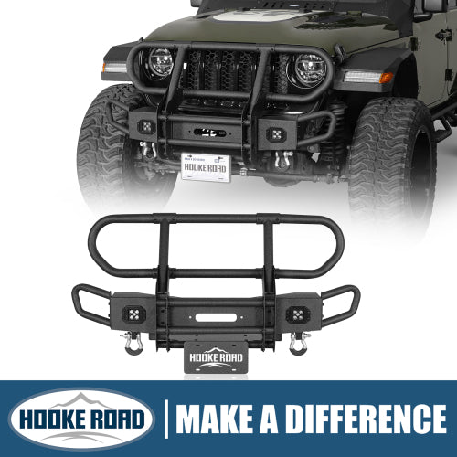 Load image into Gallery viewer, Hooke Road Front Bumper w/ Grille Guard & Winch Plate for 2018-2024 Jeep Wrangler JL & 2020-2024 Gladiator JT b3081s 13