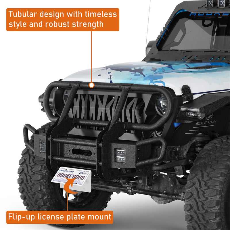 Load image into Gallery viewer, Hooke Road Front Bumper w/ Grille Guard & Winch Plate for 2018-2024 Jeep Wrangler JL & 2020-2024 Gladiator JT b3081s 16