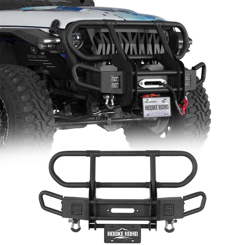 Load image into Gallery viewer, Hooke Road Front Bumper w/ Grille Guard & Winch Plate for 2018-2024 Jeep Wrangler JL & 2020-2024 Gladiator JT b3081s 1
