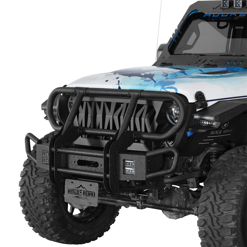 Load image into Gallery viewer, Hooke Road Front Bumper w/ Grille Guard & Winch Plate for 2018-2024 Jeep Wrangler JL & 2020-2024 Gladiator JT b3081s 2