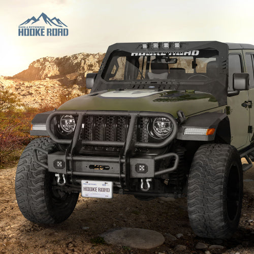 Load image into Gallery viewer, Hooke Road Front Bumper w/ Grille Guard & Winch Plate for 2018-2024 Jeep Wrangler JL & 2020-2024 Gladiator JT b3081s 5