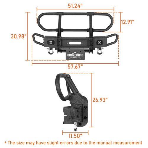 Load image into Gallery viewer, Hooke Road Front Bumper w/ Grille Guard & Winch Plate for 2018-2024 Jeep Wrangler JL & 2020-2024 Gladiator JT b3081s 7