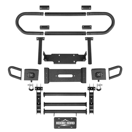 Load image into Gallery viewer, Hooke Road Front Bumper w/ Grille Guard & Winch Plate for 2018-2024 Jeep Wrangler JL & 2020-2024 Gladiator JT b3081s 8