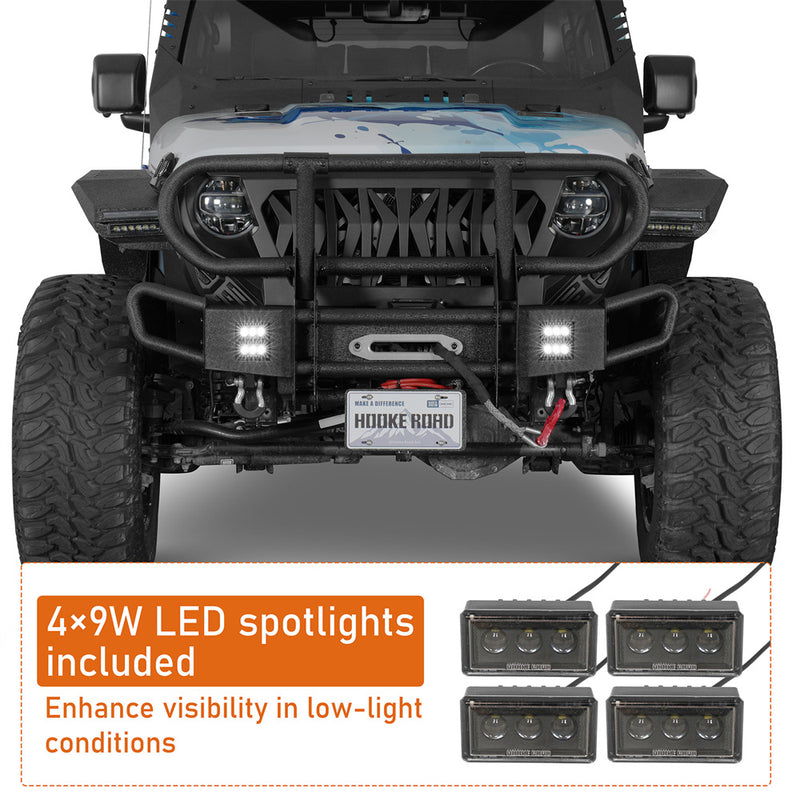 Load image into Gallery viewer, Hooke Road Front Bumper w/ Grille Guard & Winch Plate for 2018-2024 Jeep Wrangler JL & 2020-2024 Gladiator JT b3081s 8