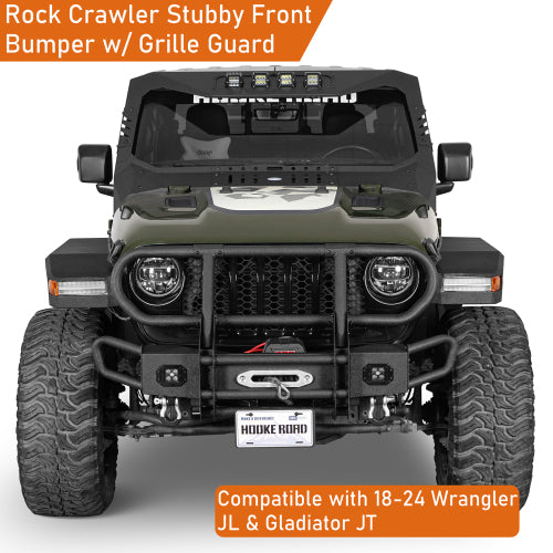 Load image into Gallery viewer, Hooke Road Front Bumper w/ Grille Guard & Winch Plate for 2018-2024 Jeep Wrangler JL & 2020-2024 Gladiator JT b3081s 9