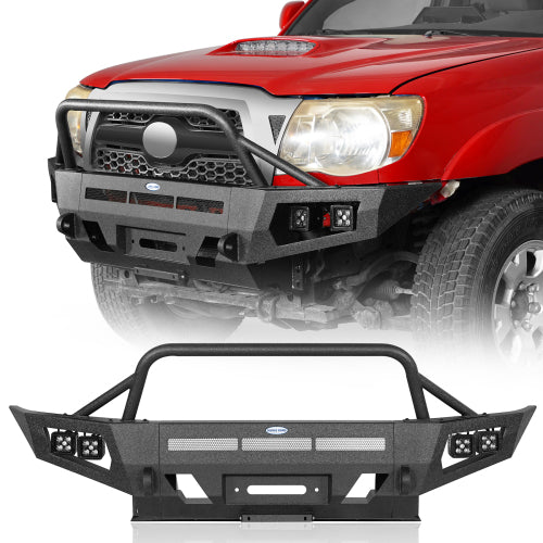 Load image into Gallery viewer, Hooke Road Toyota Tacoma Front Bumper w/ Winch Plate & 4 LED Light for 2005-2011 Toyota Tacoma b4030s 2