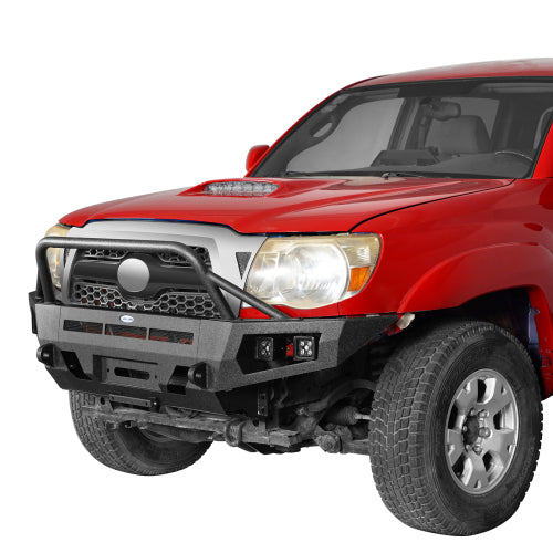 Load image into Gallery viewer, Hooke Road Toyota Tacoma Front Bumper w/ Winch Plate & 4 LED Light for 2005-2011 Toyota Tacoma b4030s 3