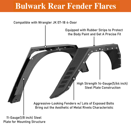 Load image into Gallery viewer, Hooke Road Jeep JK Rear Fender Flares for 2007-2018 Jeep Wrangler JK 4-Door b2104  13