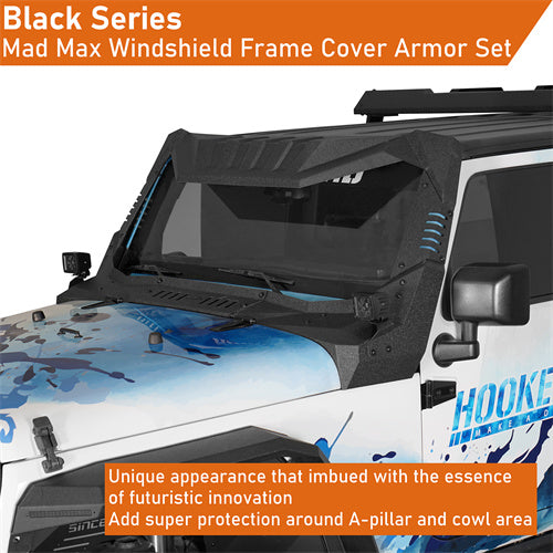 Load image into Gallery viewer, Hooke Road Jeep JK Windshield Frame Armor for 2007-2018 Jeep Wrangler JK b2108bs 7