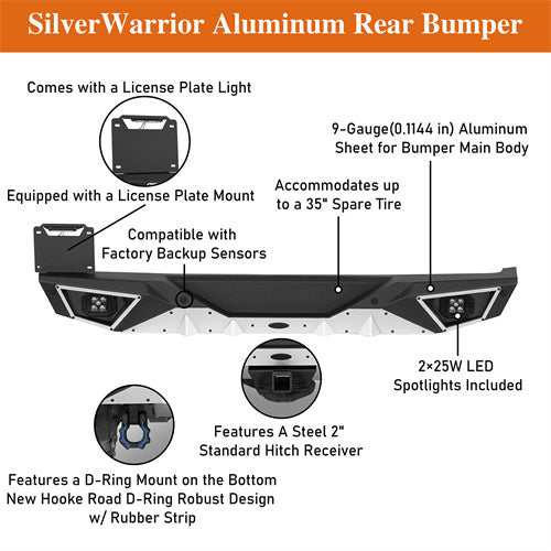 Load image into Gallery viewer, Hooke Road Jeep JL Aluminum Rear Bumper with Standard Hitch Receiver for Jeep Wrangler JL 2018-2024  b3068s 12
