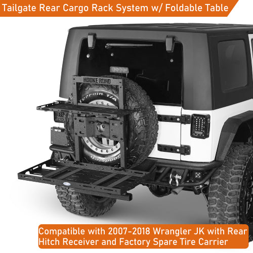 Load image into Gallery viewer, Hooke Road  Jeep Wrangler Tailgate Cargo Carrier w/ Foldable Table for 2007-2018 Jeep Wrangler JK b2100s 11