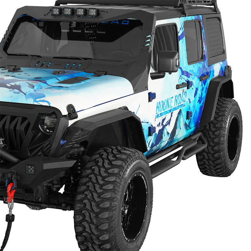 Load image into Gallery viewer, Flat Front Fender Flares w/ LED Turn Signal Lights For 2018-2026 Jeep Wrangler JL - Hooke Road