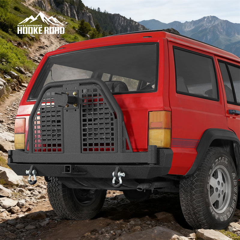 Load image into Gallery viewer, Jeep Cherokee XJ Rear Bumper w/ Swing Out Tire Carrier & Foldable Table b9030 3