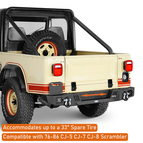 Load image into Gallery viewer, Hooke Road Jeep CJ Rear Bumper w/ LED Lights for 1976-1986 Jeep CJ-5 CJ-7 CJ-8 Scrambler b1082s 9