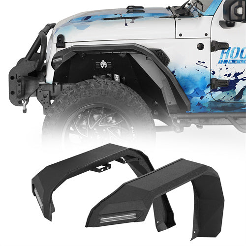 Load image into Gallery viewer, Jeep Flat Front Fender Flares for 2018-2025 Jeep Wrangler JL & 2020-2025 Gladiator JT Hooke Road b30332s 1