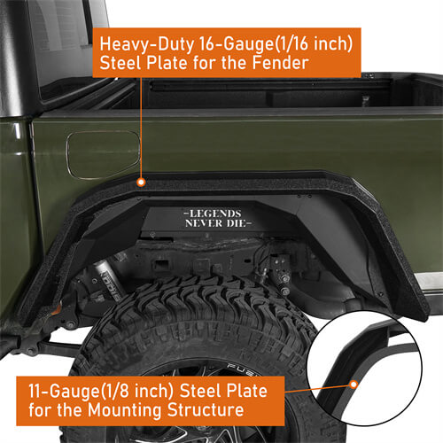 Load image into Gallery viewer, 2020-2023 Jeep Gladiator JT Steel Flat Rear Fender Flares - Hooke Road b7016s 3